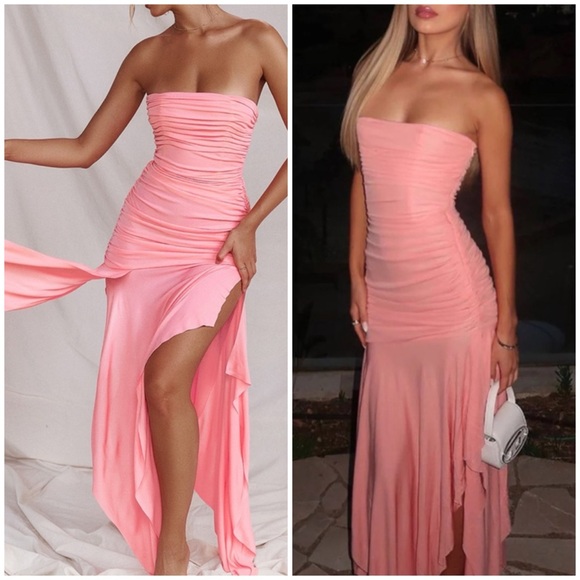 House of CB Ivana Dress Gathered Midi Apricot Size Medium
